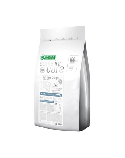 NATURES PROTECTION SUPERIOR CARE White Dogs Grain Free White Fish Adult Small and Mini Breeds 10 kg hrana cu peste alb, caini mici cu blana alba
