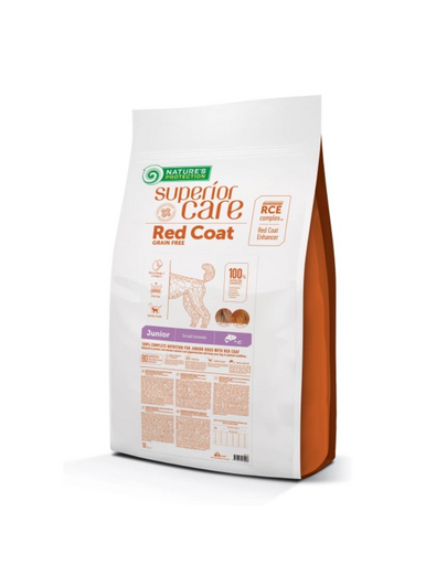 NATURES PROTECTION SUPERIOR CARE Red Coat Grain Free Salmon Junior Small Breed 10 kg cu somon, hrana catei rasa mica cu blana rosie