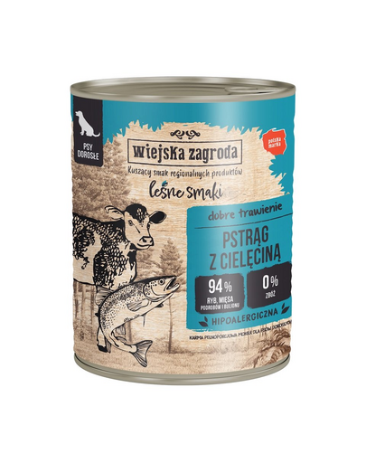 WIEJSKA ZAGRODA Forest Flavours Conserva hrana pentru caini, cu pastrav si vitel 800 g