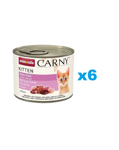 ANIMONDA Carny Kitten Baby Paté 6x200 g Pateu pentru pisoi, cu vita si pui