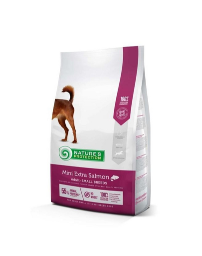 NATURES PROTECTION Mini Extra Salmon Adult Small Breed Dog 2 kg Hrana uscata caini talie mica, cu somon