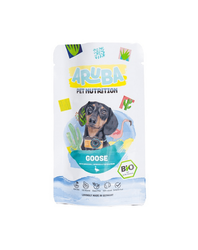 ARUBA Dog Organic hrana umeda caini, gasca, broccoli si afine 100 g