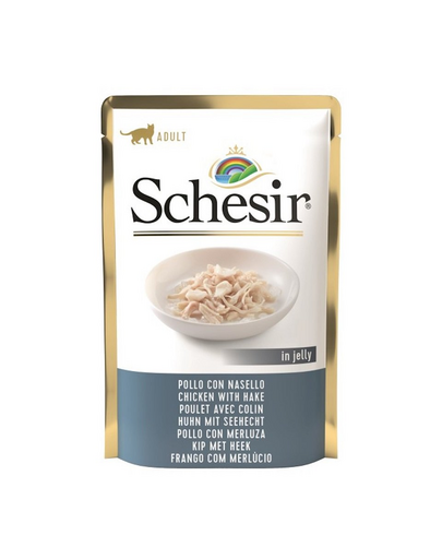 SCHESIR Jelly Adult Chicken Fillets&Cod 85g Hrana umeda pisica, cu pui si cod in aspic