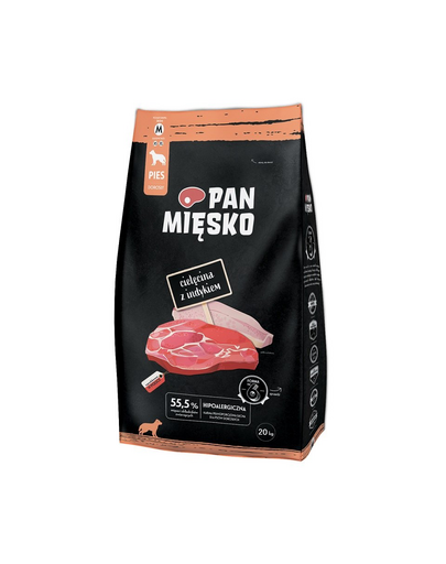 PAN MIĘSKO Hrana pentru caini de talie medie, cu curcan si vitel 20kg