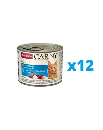 ANIMONDA Carny Set Hrana umeda pisici, cu vita, cod si radacina de patrunjel 12 x 200 g