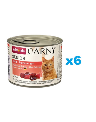 ANIMONDA Carny Senior pachet vita si inimi curcan 6x200 g pisica senior
