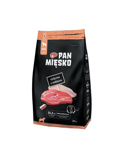 PAN MIĘSKO Sac hrana uscata caini talie foarte mare, cu vitel si curcan 20kg