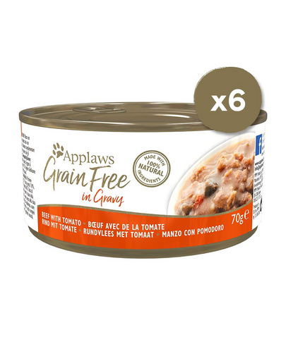 APPLAWS Cat Grain Free hrana umeda pentru pisici, cu vita si rosii in sos 6 x 70 g