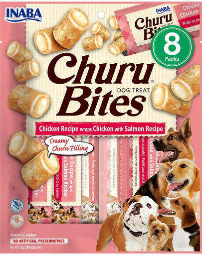 INABA Churu Bite Chicken 8x12g pui și somon wrap pentru câini