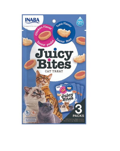 INABA Juicy Bites Recompense umede pentru pisici, cu pui si ton 33,9 g (3x11,3 g)