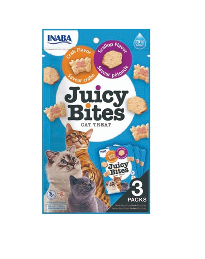 INABA Juicy Bites Recompense umede pentru pisici, cu scoici si crab 33,9 g (3x11,3 g)