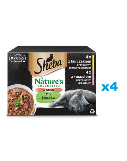 SHEBA 32x85g Nature's Collection Mix Hrana umeda pisica, cu pui si ardei, somon si mazare