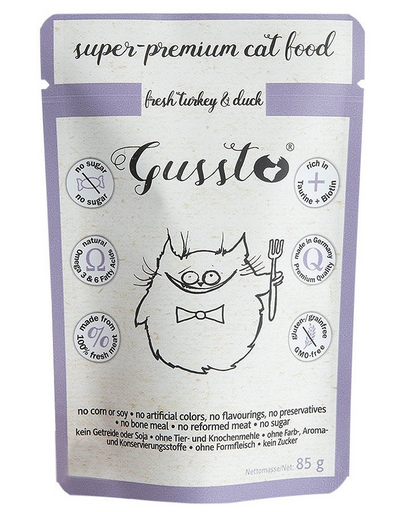GUSSTO Cat Fresh Turkey & Duck CARNE PROASPĂTĂ DE CURCAN CU RAŢĂ 85 g