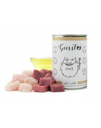 GUSSTO Cat Fresh Calf & Rabbit CARNE PROASPĂTĂ DE VIŢEL CU IEPURE 400 g