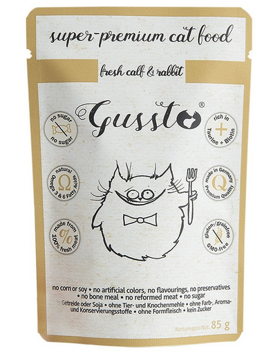 GUSSTO Cat Fresh Calf & Rabbit CARNE PROASPĂTĂ DE VIŢEL CU IEPURE 85 g