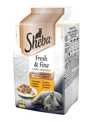 SHEBA Fresh & Fine in sauce 72 x 50g cu pui, păsări de curte, curcan