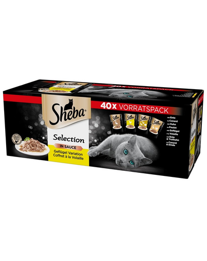 SHEBA Selection in Sauce plicuri pisici 40x85 g cu pui, curcan, rata