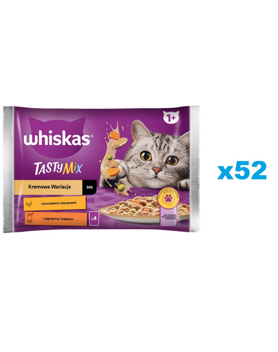WHISKAS Adult hrana umeda la plic 52x85g Creamy Variations pentru pisici adulte, in sos cu: pui si legume, miel si curcan