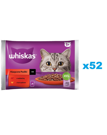 WHISKAS Adult plic cu vita si pui in sos 52x85g hrana umeda Classic Meals pentru pisici adulte