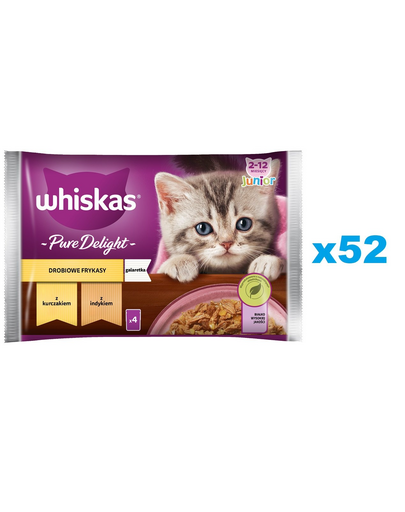 WHISKAS Junior 52x85g hrana umeda pentru pisoi, cu pui si curcan in aspic