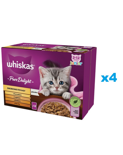 WHISKAS Junior 48x85g pliculet hrana umeda pentru pisoi cu: pui, curcan, pasare, rata in aspic