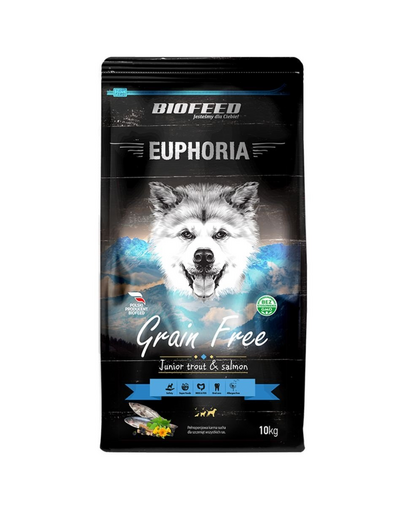 BIOFEED EUPHORIA Gluten Free Pastrav & Somon hrana monoproteica pentru caini tineri de rase medii si mari 10 kg