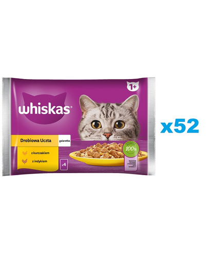 WHISKAS Adult plic hrana pisica 52x85 g Poultry Feast pui si curcan in aspic