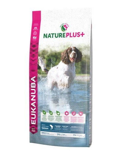 EUKANUBA Nature Plus+ Adult Medium Breed - bogat în somon proaspăt înghețat 14 kg