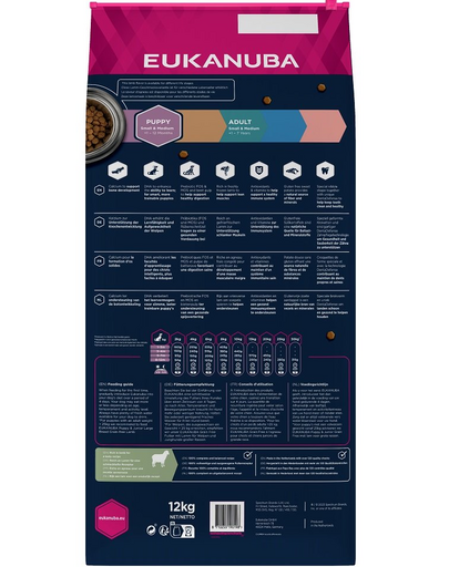 EUKANUBA Grain Free S/M Puppy 12 kg sac hrana ceti taie mica si medie, cu miel