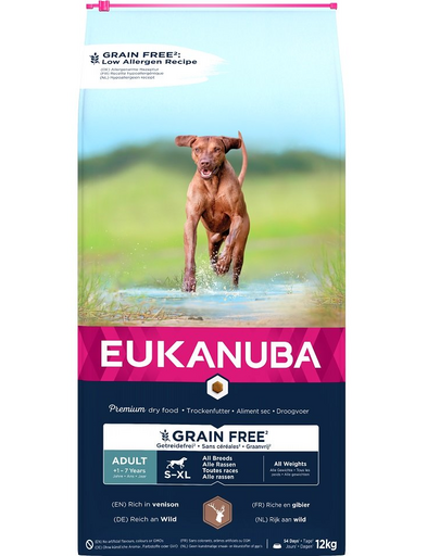 EUKANUBA Grain Free S-XL Adult 12 kg Hrana uscata pentru caini, cu vanat