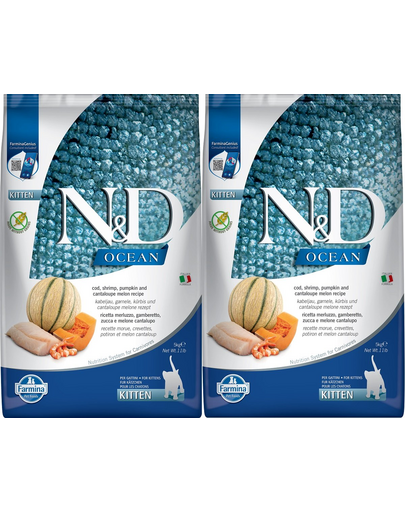 FARMINA N&D Ocean 2x5 kg hrana uscata pisoi, pisici gestante si care alapteaza, cod, creveți, dovleac si pepene galben