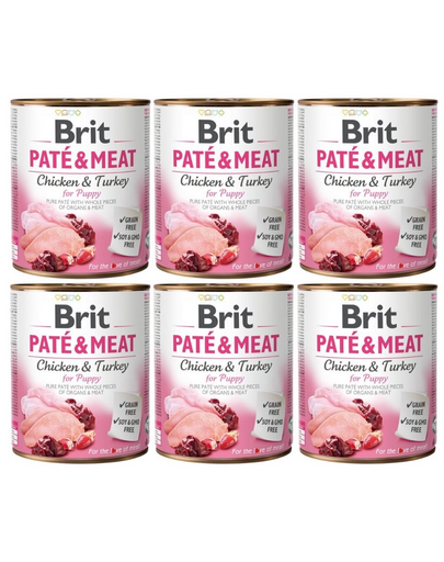 BRIT Pate&Meat puppy 6 x 800 g Hrana umeda pentru catei, pateu cu pasare