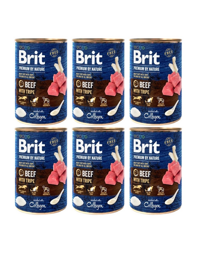 BRIT Premium by Nature Beef and tripes 6x400 g vita si maruntaie, hrana umeda caini