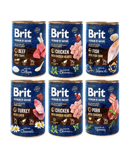 BRIT Premium by Nature Mix arome 6x400 g mancare naturala pentru caini
