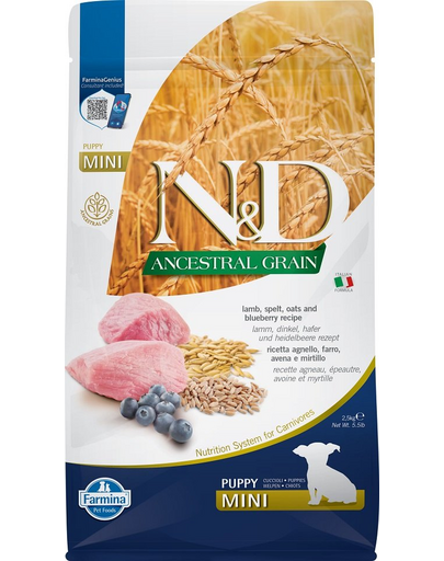 FARMINA N&D Low Grain Puppy Mini Hrana uscata catei talie mica, cu miel si afine 2.5 kg