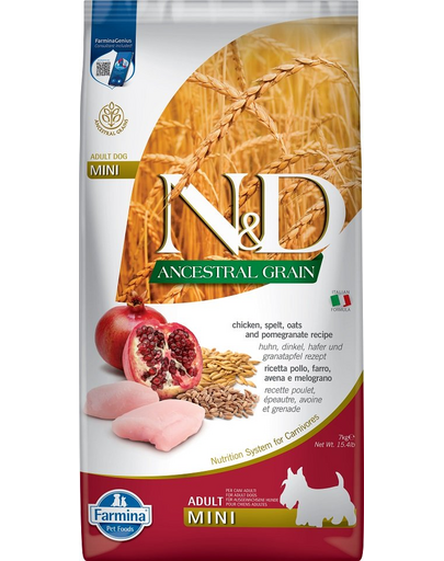 FARMINA N&D Low Grain Adult Mini Hrana uscata caini talie mica, cu pui si rodie 7 kg