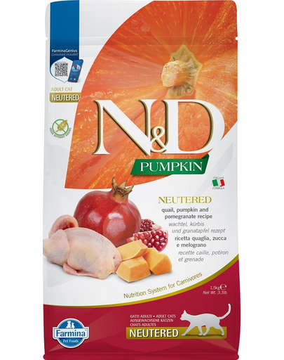FARMINA N&D Cat Pumpkin Neutered prepeliță și rodie 1.5 kg