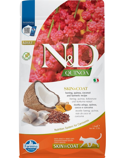 FARMINA N&D Quinoa Adult Cat Skin&Coat Hrana uscata pisici adulte, cu hering si cocos 1,5 kg