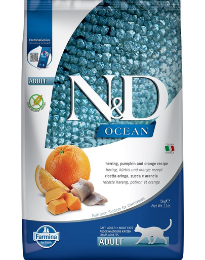 FARMINA N&D Ocean Cat Adult hering, dovleac și portocale 5 kg