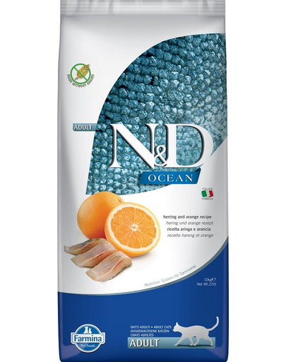FARMINA N&D Ocean Cat Adult Herring & Orange hrana uscata pentru pisici cu hering si portocale 10 kg