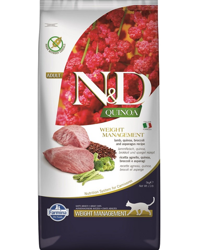 FARMINA N&D Quinoa Cat Weight Managment hrana uscata pentru pisici pentru controlul greutati, cu miel si broccoli 5 kg