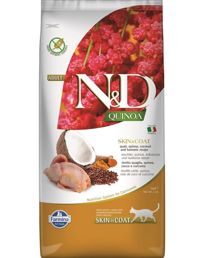 FARMINA N&D Hrana uscata pisici cu probleme ale pielii, cu quinoa si prepelita 5 kg