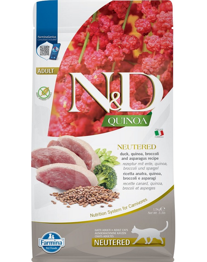 FARMINA N&D Quinoa Duck Broccoli Asparagus Neutered hrana pentru pisici adulte sterilizate 1.5 kg