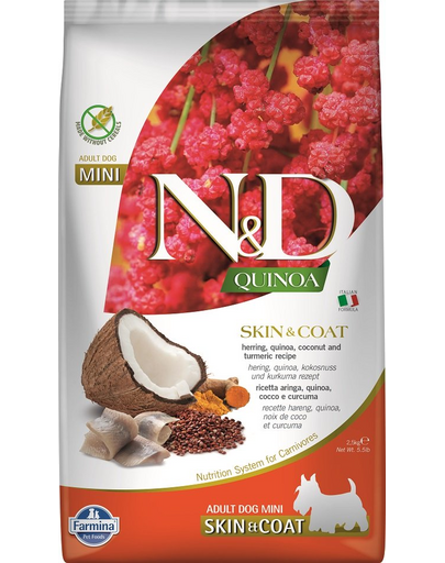 FARMINA N&D Quinoa  Hrana dietetica pentru caini de talie mica, cu hering si nuca de cocos 2,5 kg