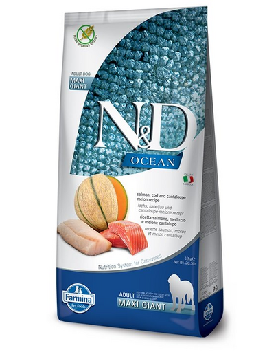 FARMINA N&D Ocean Dog Adult Giant Maxi hrana uscata caini adulti talie mare, cu somon, cod, pepene galben 12 kg