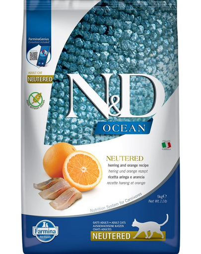 FARMINA N&D Ocean Hrana pentru pisici sterilizate, cu hering si portocala - 5 kg