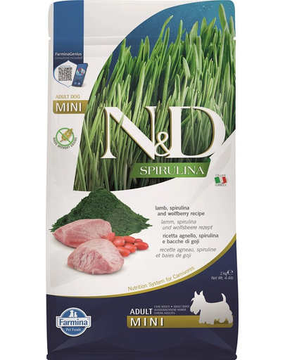 FARMINA N&D Spirulina Adult Mini Lamb & Wolfberry 2 kg Hrana uscata pentru caini talie mica, cu miel si spirulina