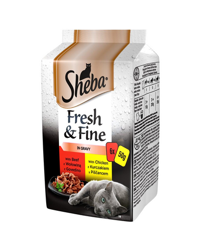 SHEBA Fresh & Fine in sauce  Hrana umeda cu pui, vită, rață pentru pisici adulte 72 x 50g