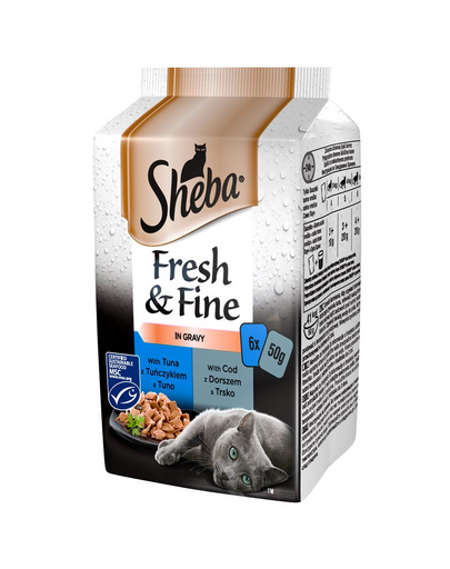 SHEBA Fresh & Fine 72 x 50g cu somon, ton și cod
