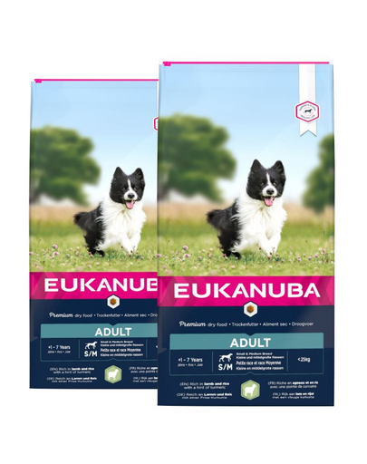 EUKANUBA Adult Small&Medium Breeds Lamb&Rice 24 kg (2 x 12 kg) hrana uscata caini adulti talie mica/medie